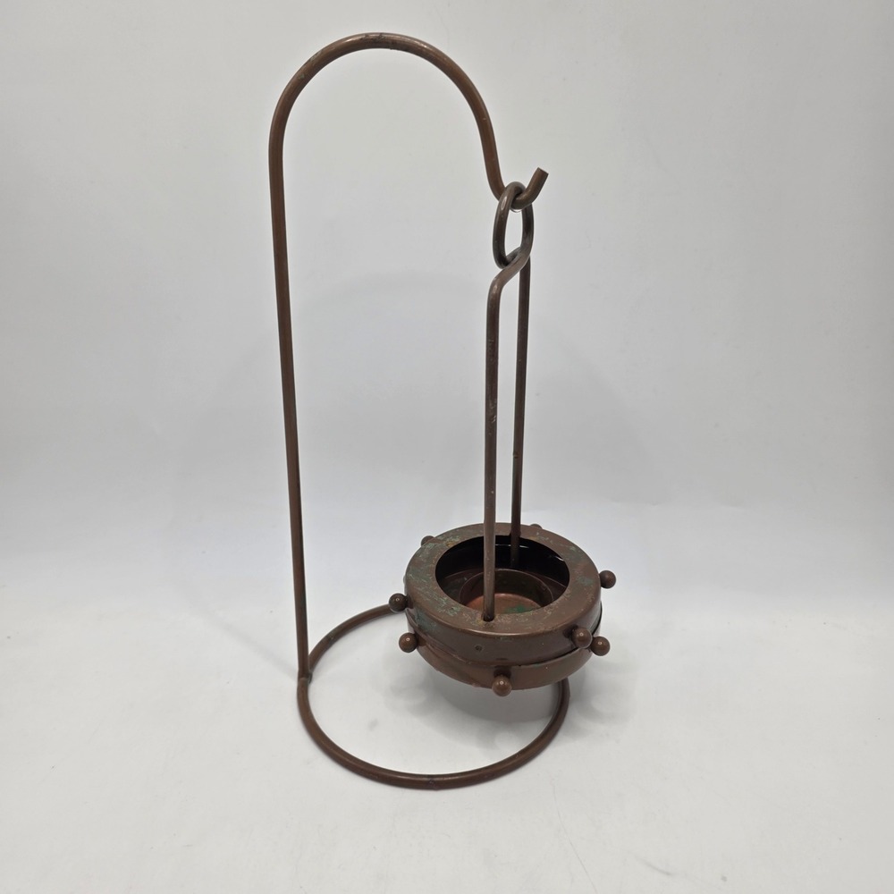 Rustic Metal Hanging Candle Holder Gimbal Swing Stand Copper Patina Tealight